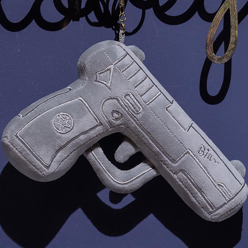 Lustiges Handfeuerwaffen-Stofftier Baumwollgefüllte Mini-Pistole Weicher Schlüsselanhänger Spiel-Requisite Kawaii-Dekoration Für Kinder 15x20CM