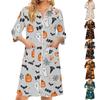 Women's Casual Zipper Robe with Three-Quarter Sleeves Halloween Print Lightweight Knee-Length Sleepwear with Pockets