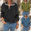 Fashion Women Zipper Patchwork Long Sleeves Tops Plush Pullover Sweatshirt