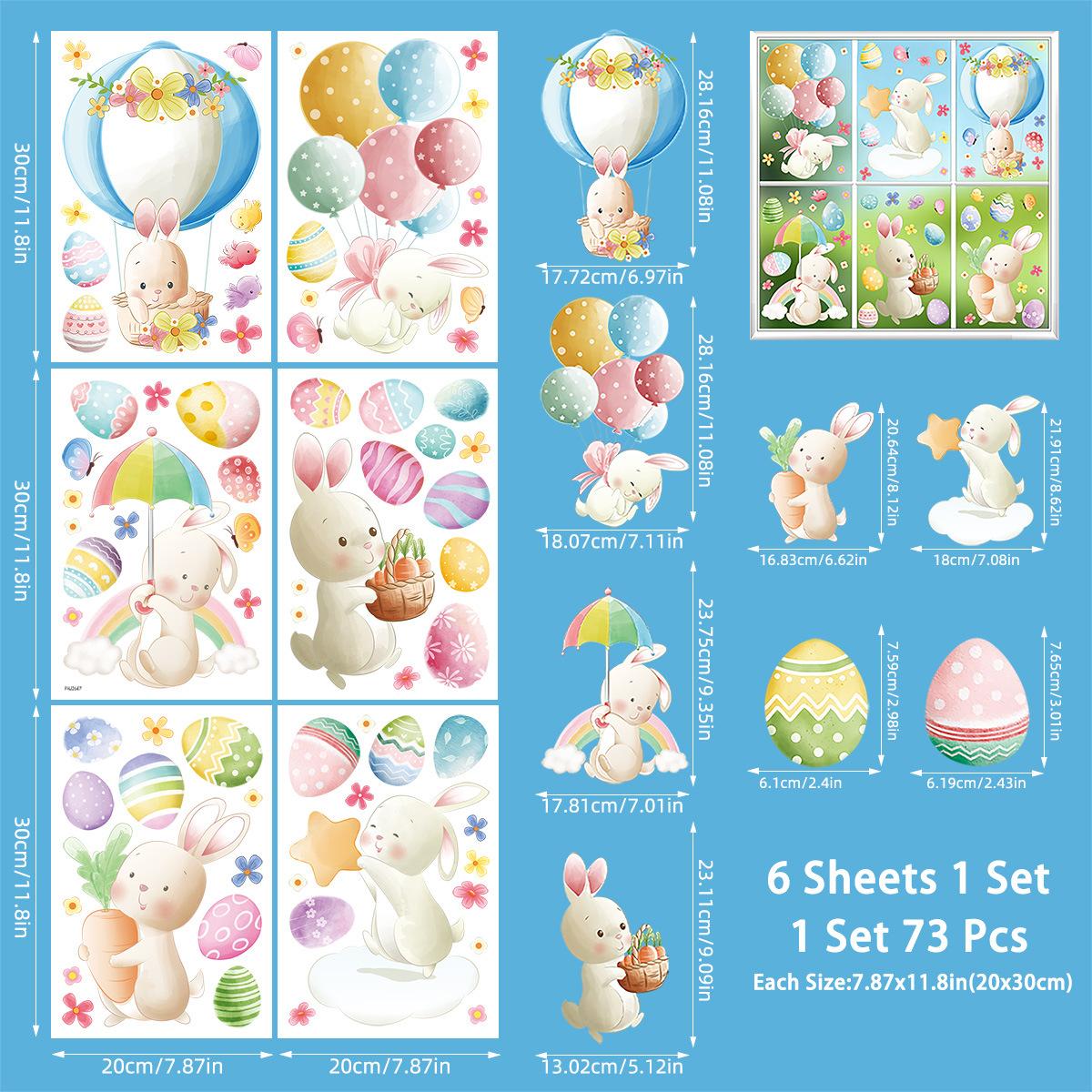 

Великодні наклейки для вікон, скла, кухні 2026 Нові Великоднє яйце, кролик, декорація, знімні, водонепроникні, святкові прикраси 20cmx30cmx6pcs різнокольоровий