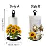 2D Flat Acrylic Roll Paper Towel Holder Sunflower Floral Wooden Base Vertical Napkins Rack Decorative Freestanding