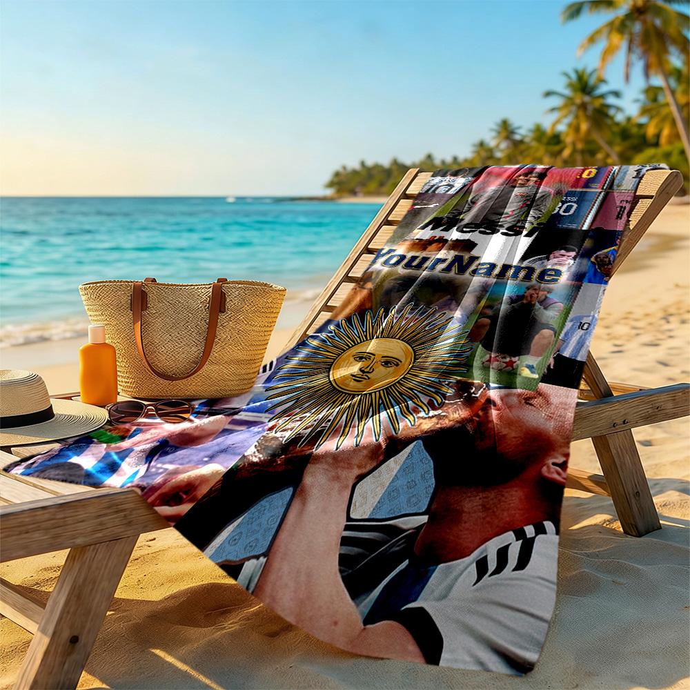 Messi Customizable Name Beach Towel Super Soft Microfiber Quickdry Fabric Suitable for Swimming Gym Camping Yoga Vacation