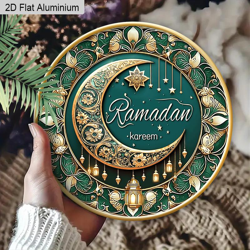 2D Flat 1pc Classic Aluminium Ramadan Kareem Hanging Decor Plaque, Moon and Lantern Signs, Eid Mubarak Decor, Home Living Room Decor, Ramadan