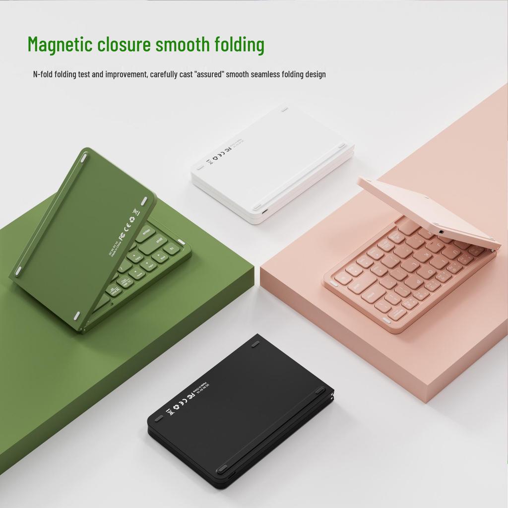 Macaron Color Foldable Bluetooth Keyboard with Phone Stand for Mobile and Tablet.