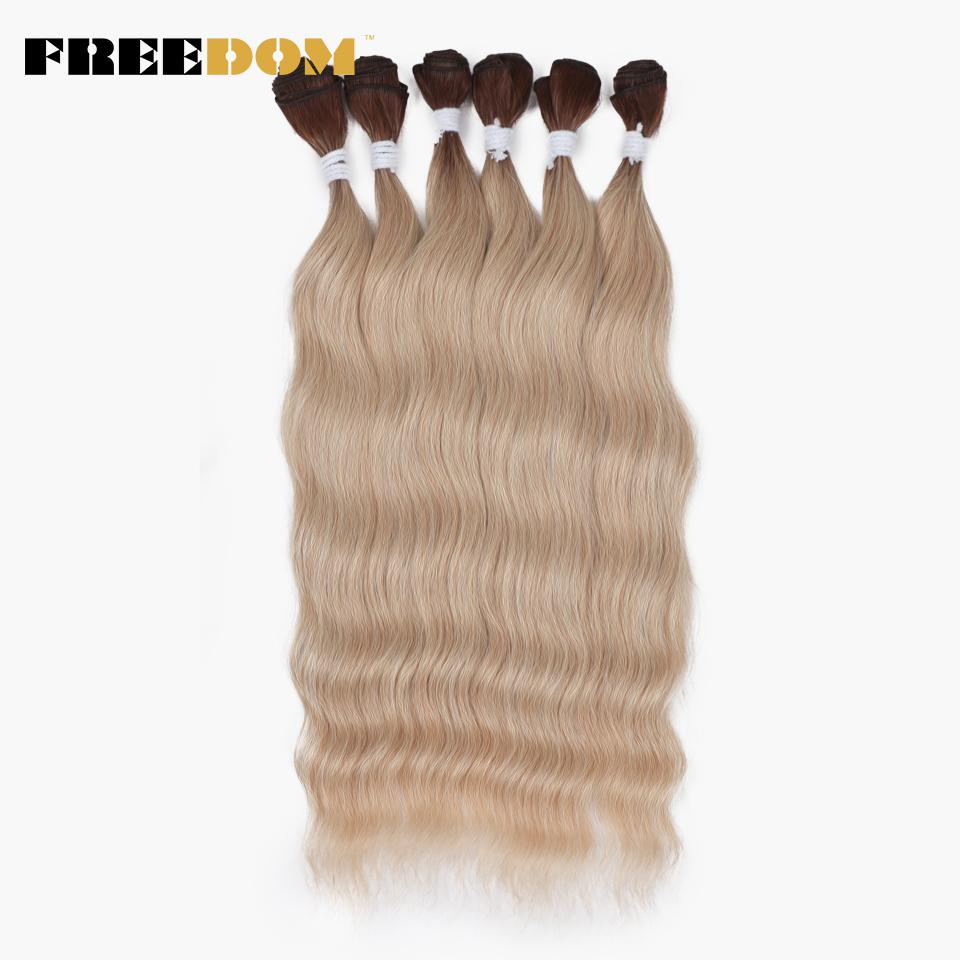 

FREEDOM Natural Wave Bundles Synthetic Hair Extensions Ombre Blonde Hair Weave Bundles 6Pcs/Pack 20 inch Heat Resistant Fiber (as the picture,20inches)