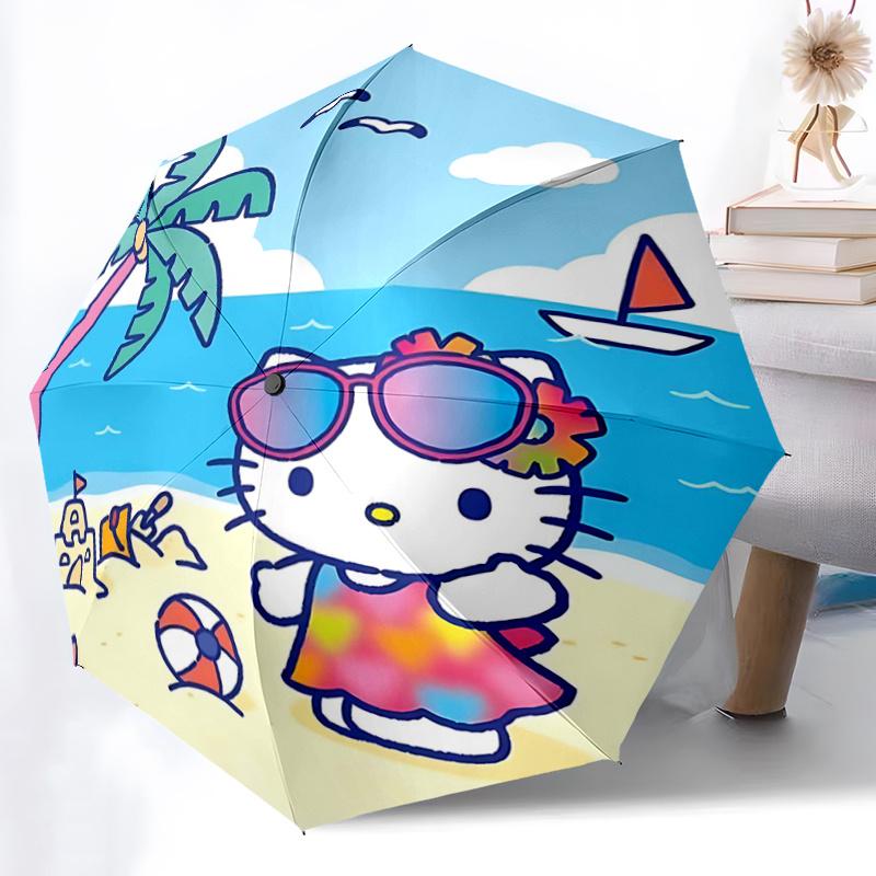 1pc Hello Kitty Beach Umbrella - Automatic Opening/Closing, Portable Folding Design, 8-Rib Iron Frame, Outdoor Umbrella, Ideal Gift for Fans, Traveler