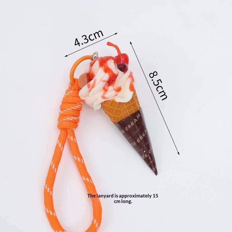 Simulation Ice Cream Cone Keychain Braided Lanyard Realistic Design Backpack Pendant Gift For Girls