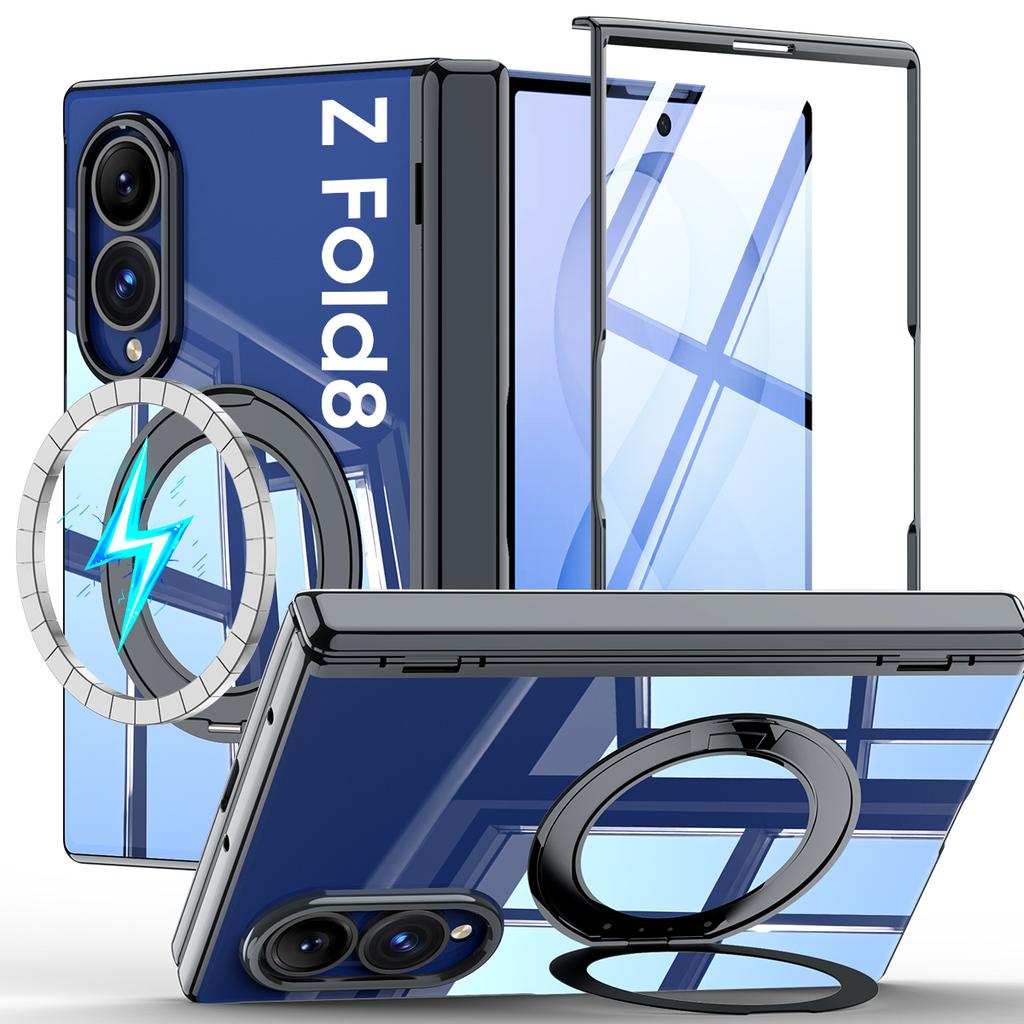 Magnetic Hinge Protection Case with Tempered Glass and PC TPU Frame for Samsung Galaxy Z Fold 8-Blue