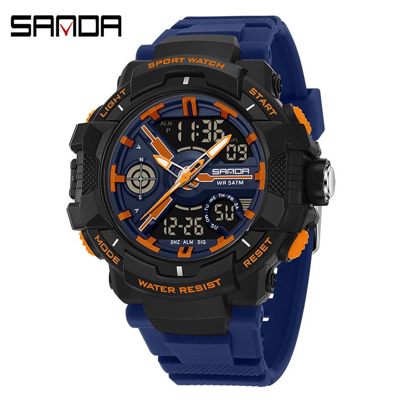 Sanda Çok Fonksiyonlu Kronograf Su Geçirmez Spor Saati Gençler için Çift Ekranlı