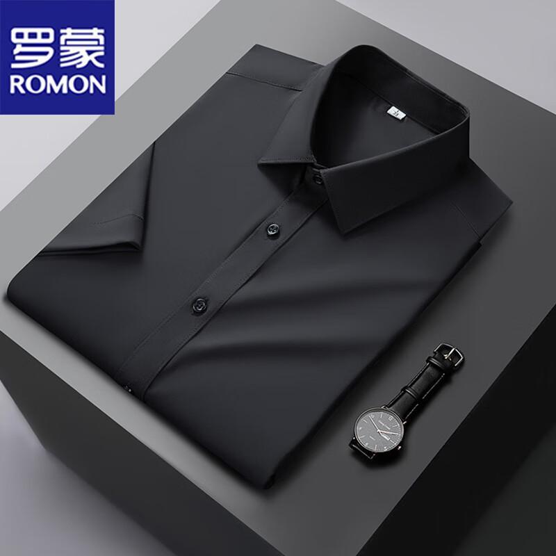 

ROMON Men s Short Sleeve Bamboo Fiber Ice Silk Casual Business Shirt 42