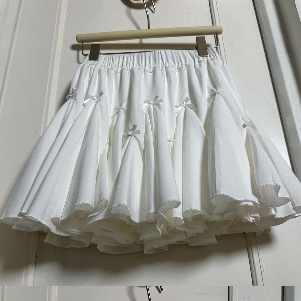Elegant Ballet Style White Bow Skirt Women's Early Autumn Winter New High Waist A-line Cute Fluffy Flounced Cake Skirt