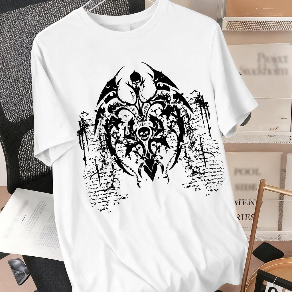 Men'S Dark-Themed Print Design T-Shirt - Loose Oversized Short-Sleeve Round-Neck T-Shirt for Summer Street Style