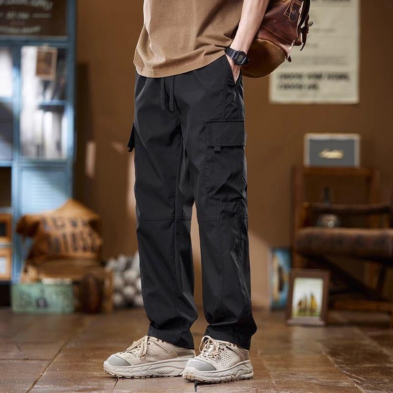 

Tooling Pants Men s Summer New Loose Straight Wide-leg Pants Outdoor Wear-resistant Tide Brand Ruffian Handsome 4XL чорний
