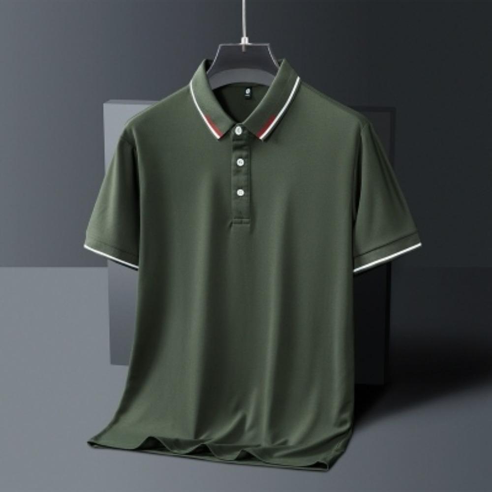 Minimalist Fashion Trend Summer Solid Color Polo Collar Ice Silk Men's Button Short Sleeve Loose Business T-shirt Topss