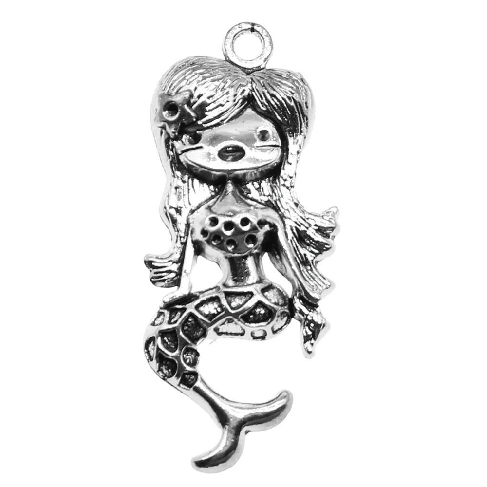Mermaid Skeleton Charms Gothic Alloy Pendants For Halloween DIY Jewelry Accessories