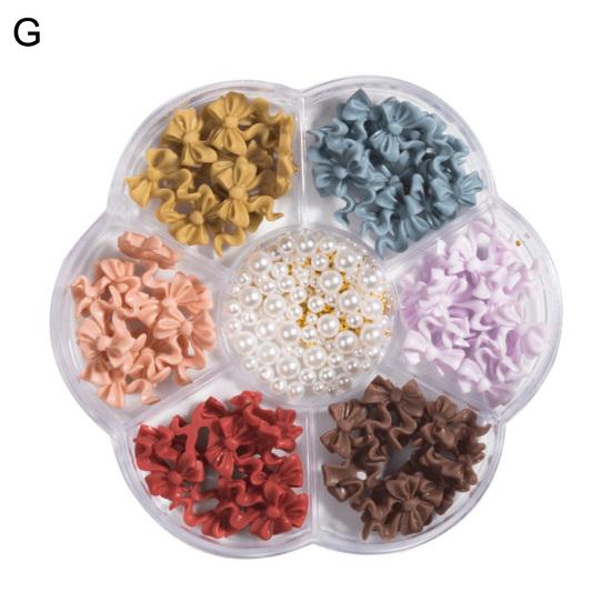 1 Box Nail Art Bows Three-dimensional Paste Easily DIY Resin Bow Faux Pearl Mixed Plum Blossom