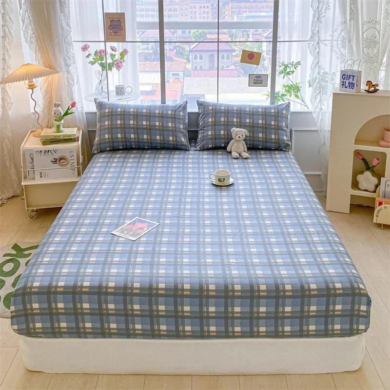 Kawaii Bear and Rabbits Printed Fitted Sheet Set Pure Cotton Cartoon Animals Mattress Cover for Kids Boys Girls Bedroom Decor