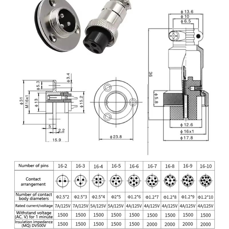 5pcs GX16 Flange Butting Type Aviation Plug Socket 2/3/4/5/6/7/8/9/10 Pin Male Female Fixing Circular Connectors