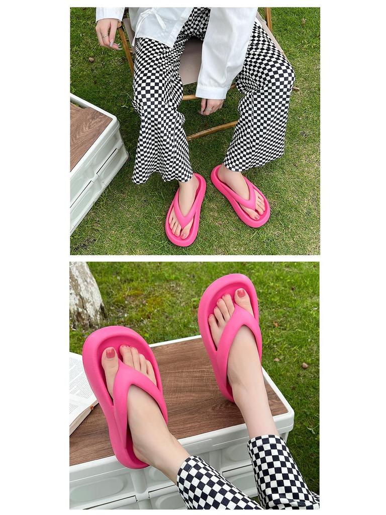 Damen Trendige Koreanische Weichsohlige Dicke Zehensandalen für Sommer-Strandbekleidung