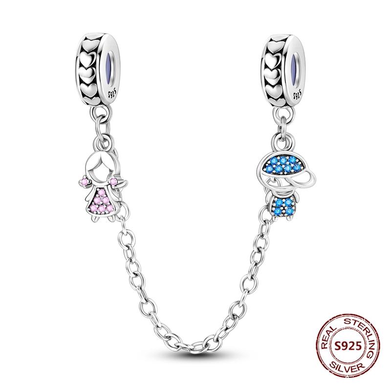 925 Silver Star Moon Bracelet Ocean Safety Chain with Colored Zircon Beads DIY Fine Jewelry for Women