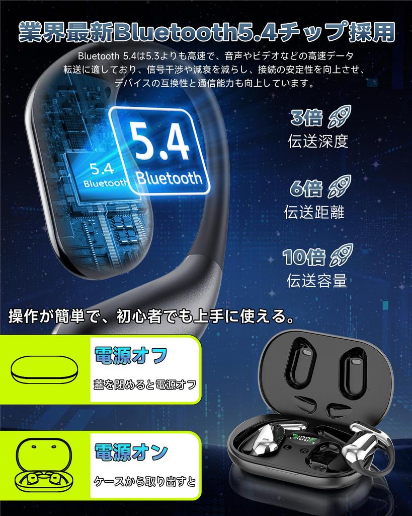 Bluetooth Wireless Earbuds, Ear Hook-and-Ear Earphones, 50 Hours of Playback, Bluetooth 5.4, Instant Connection, Hi-Fi Sound Quality, AAC Compatible