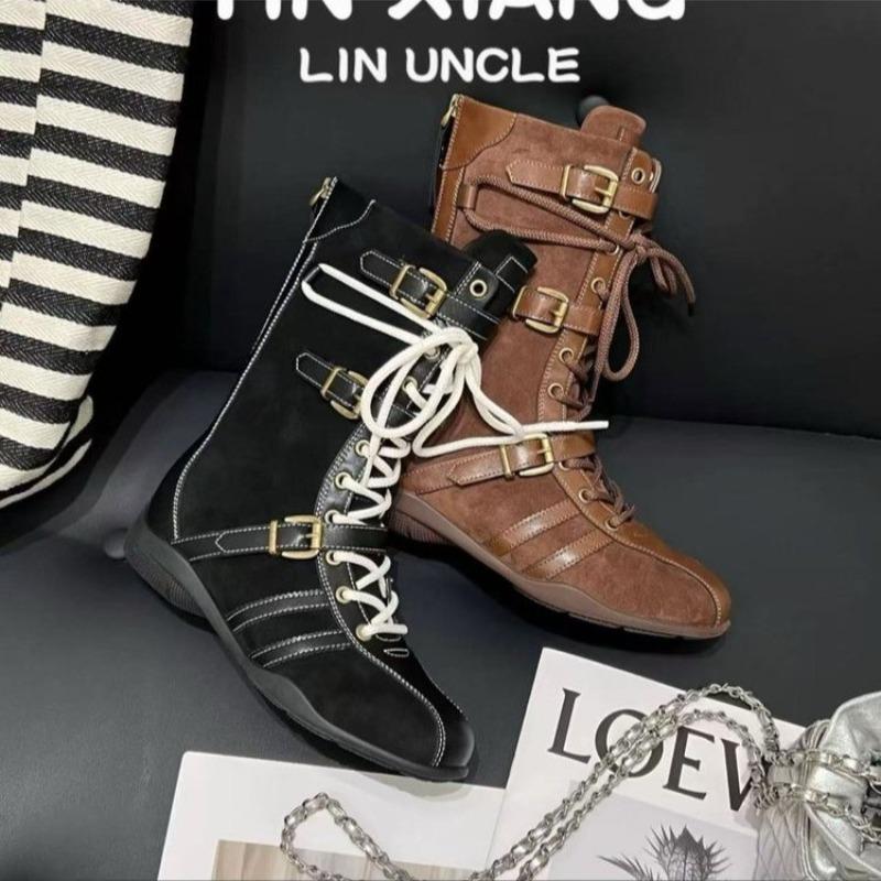Vintage Mixed-color Height Increasing Women Boxing Training Boots Fashion Autumn Winter Faux Suede Sneakers Short Boots Shoes