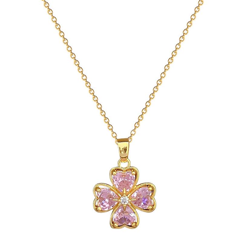 Necklace Earrings Set Light Luxury Full Diamond Four-Leaf Flower Love Personality Temperament Banquet Earrings Item Group