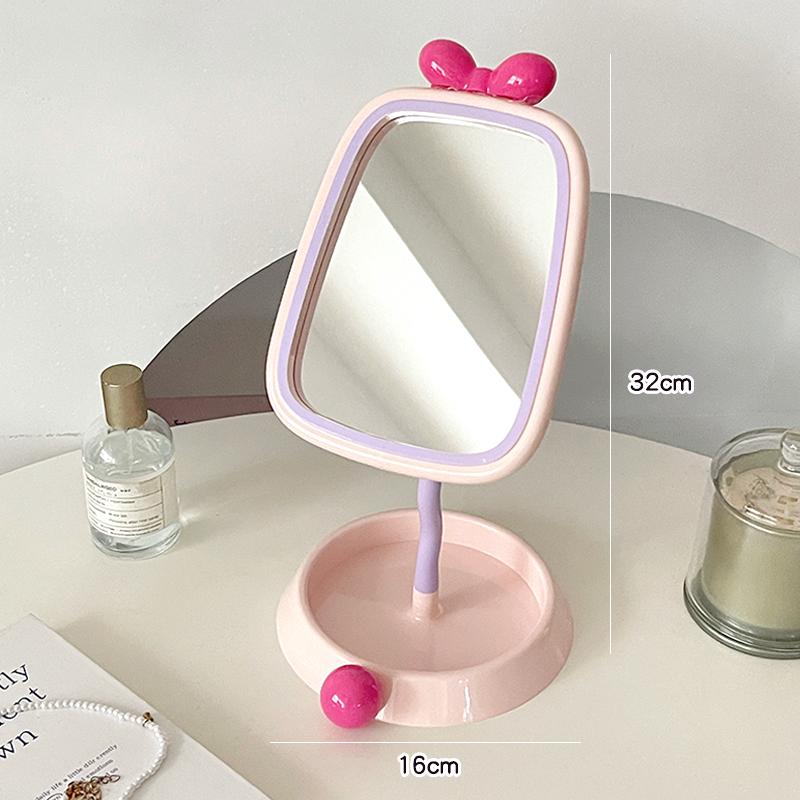 Cute Multifunctional Makeup Mirror with Jewelry Storage Tray Student Dormitory Standing Mirrors Phone Holder Korean Style 2025