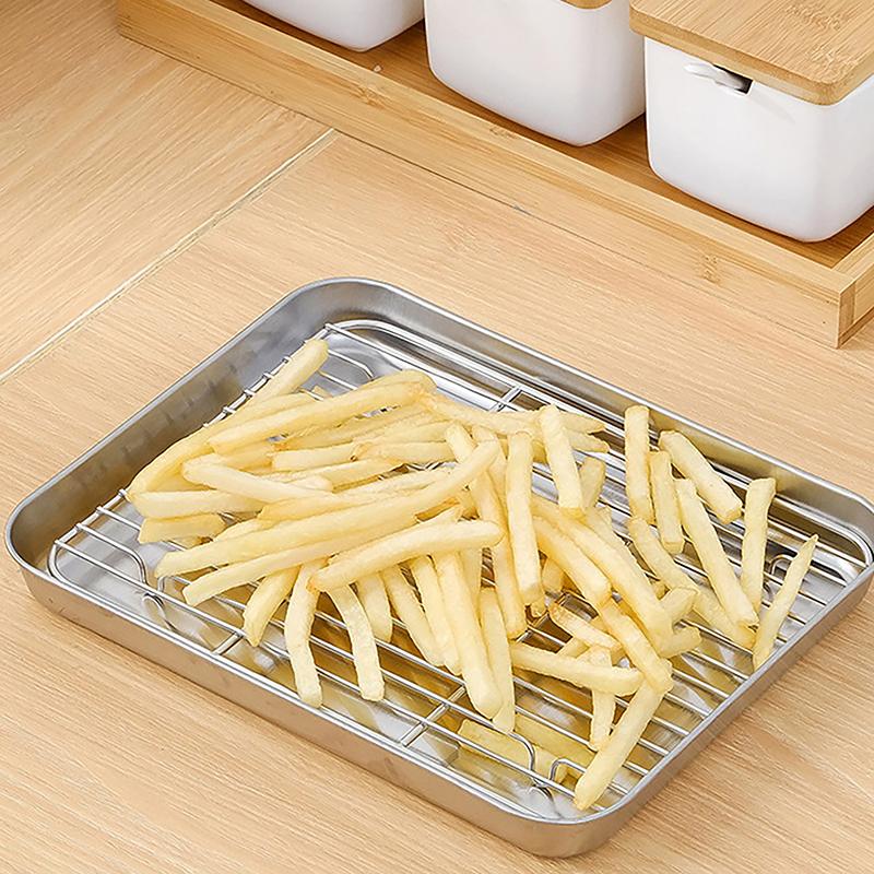 Stainless Steel Baking Pan Tray With Wire Rack Cake Baking Bbq Pan Tray Removable Cooling Rack Oven Cooking Grilling Tool