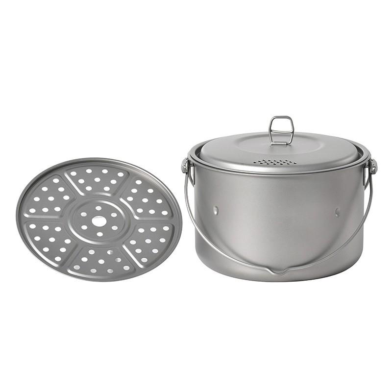 Titanium Camping Pot With Steamer Rack Portable Foldable Lightweight Cookware 2-3 People Outdoor Hiking Backpacking
