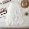 Elegant High Waist Ruffle Midi Skirt - Irregular Mesh and Fluffy Fairy Gauze Hem