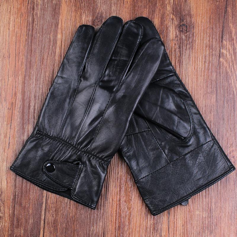 Autumn and winter men's thermal leather gloves takeaway outdoor cycling velvet cold-proof women's sheepskin gloves winter