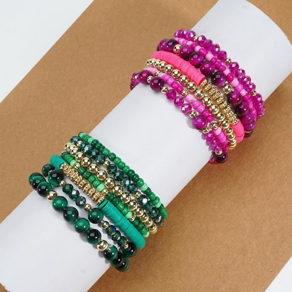 7 PC/Set Handmade Beads Bracelet Set Elastic Rope Hand Chain New Stackable Bangles Set Gifts