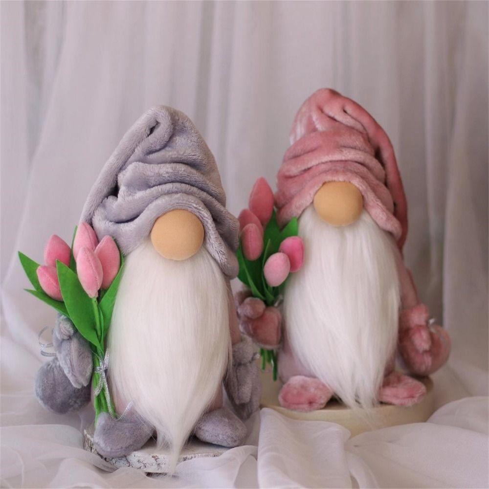 

Day Gift For Party Decor Holding Tulip Standing Post Gnomes Toys Dwarf Elf Figurine Faceless Doll розовый