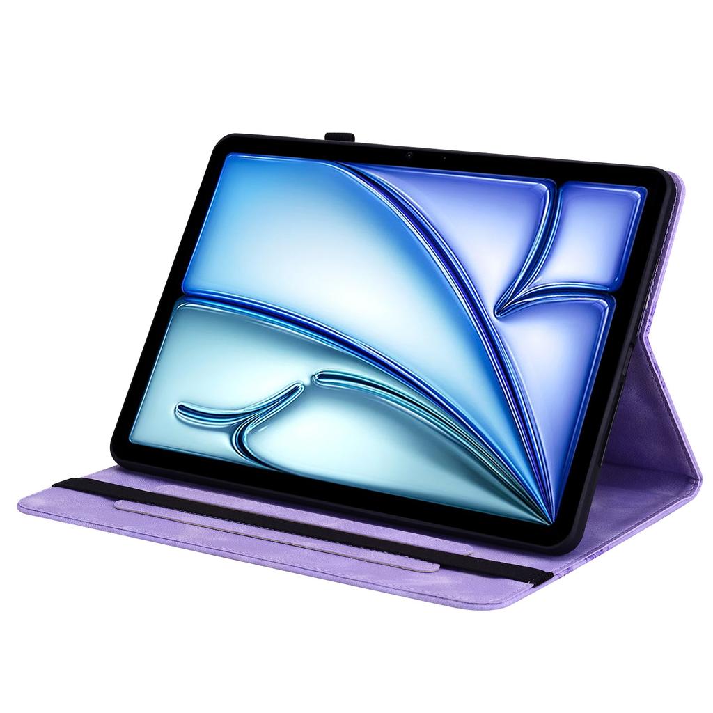 For iPad Air 11 (2025)/(2024) Leather Case Heart Imprint Foldable Stand Card Slot Stylus Holder Tablet Cover