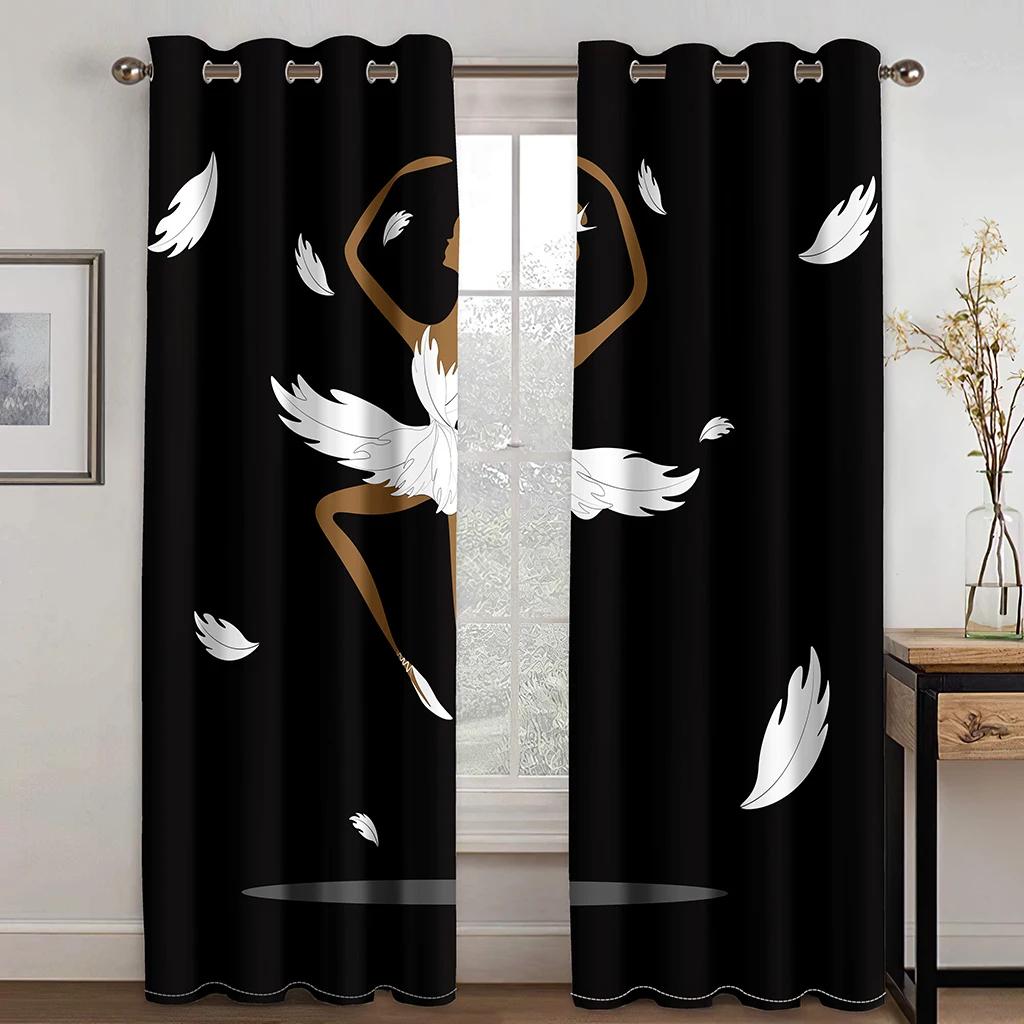 2Panels Pink Princess Dancing Curtains for Kids Girls Bedroom Living Room Window Blinds Floor-to-ceiling Windows Grommet Top