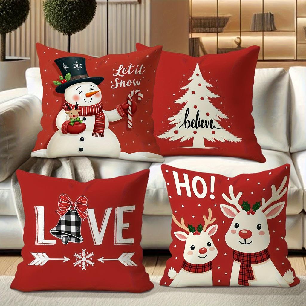 Christmas Pillow Covers: Snowman, Tree, Love, and Reindeer Designs! Sofa Room Cushion Cover Home Decoration New Year Gift