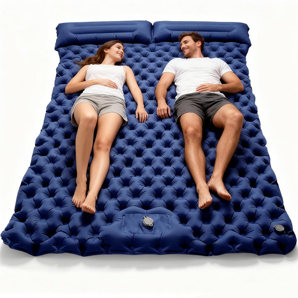 Double Inflatable Mattress with Built-in Pillow Pump Outdoor Sleeping Pad Camping Air Mat for Travel Backpacking Hiking