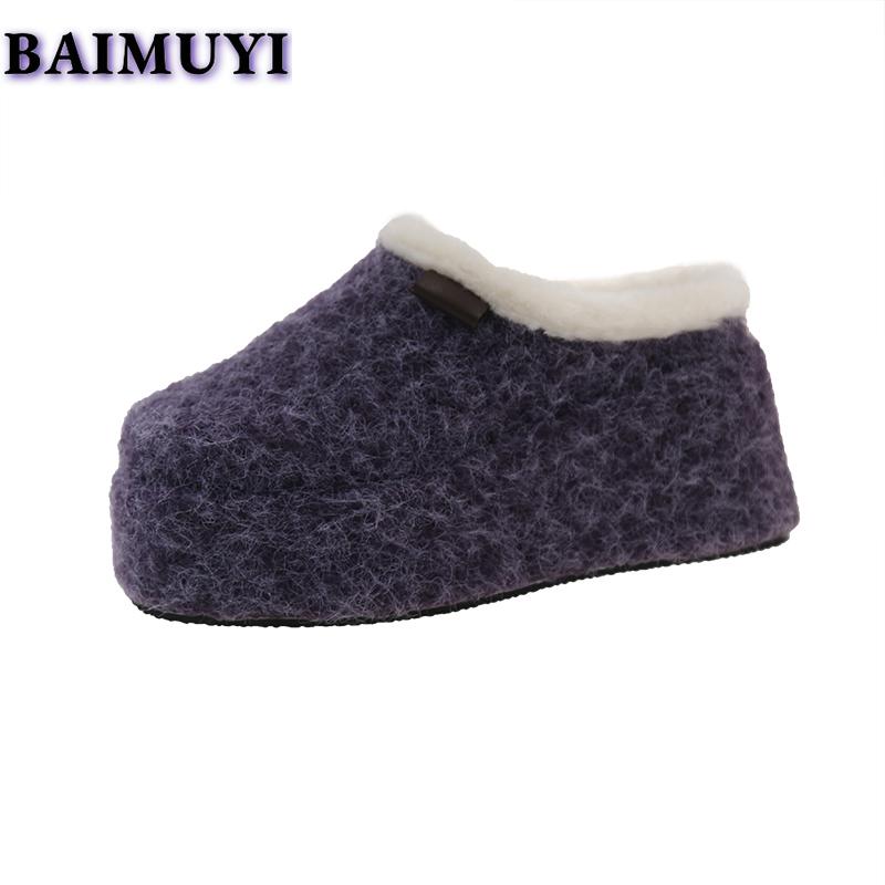 Pelzige flache Plateau Damen Baumwollpantoffeln Modeschuhe 2025 Trend Winter Kurzer Plüsch Slingback Flip-Flops Lässig Mujer Zapatos