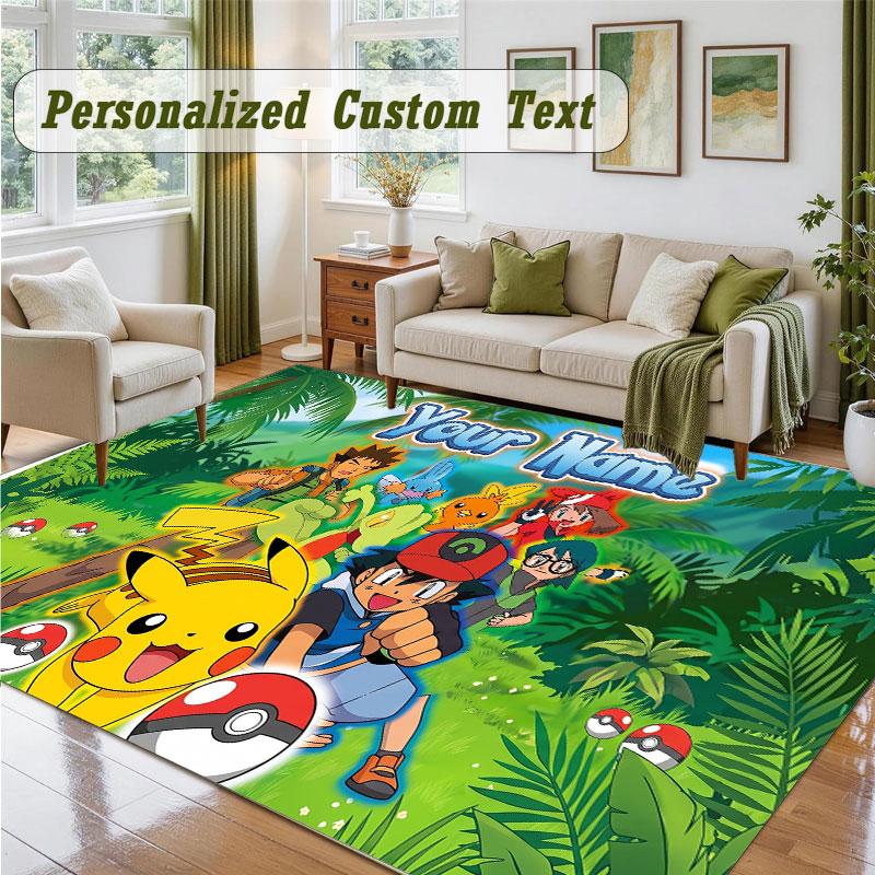 Crystal Velvet Square Rug Custom NamePokémon Pattern Non Slip Home Floor Decor Rug