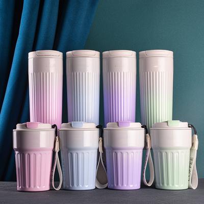 400ml/500ml Insulated Water Cup Large Capacity Leakproof Non-Slip Base Gradient Color Heat-Resistant Fresh-keeping BPA Free Insulated