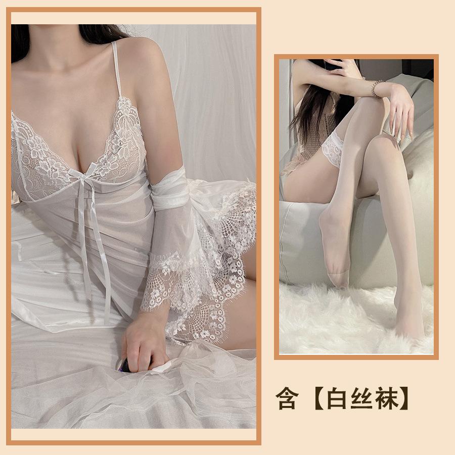 Sex Underwear Large Size Three-piece Set, Sexy Lace Lace Tulle Suspender Skirt, Hollow Temptation Nightdress