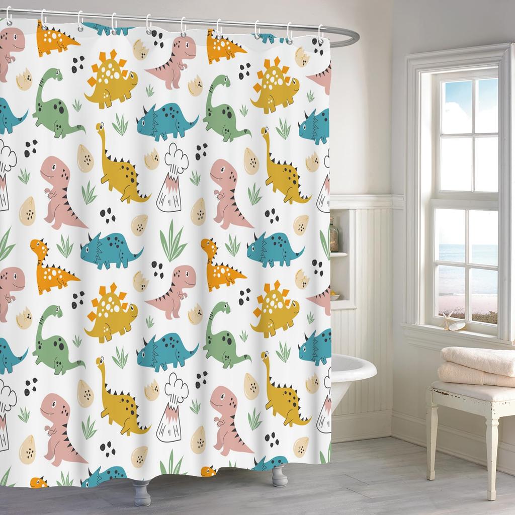 Funny Dinosaur Shower Curtain for Kids Boys,Cartoon Cool Dino Aesthetics Shower Curtain for Bathroom Polyester Fabric with Hooks
