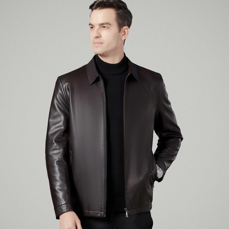 

Мужская куртка из натуральной кожи с лацканами, деловая повседневная кожаная куртка для папы среднего возраста, новая осенняя куртка из овечьей кожи 195