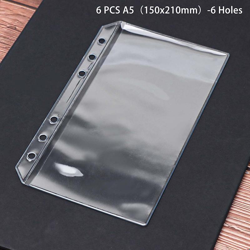 

6 шт. А5/А6/А7 6 отверстий 3-слойные двухсторонние карманы-вкладыши, прозрачные папки на молнии и папки с боковой загрузкой, водонепроницаемый ПВХ