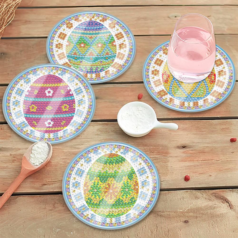 

6 Pcs Full Drill Diamond Coaster with Holder Special Shape Diamond Painting DIY Coaster Gnome Washable Easter Egg Easter Acrylic United States