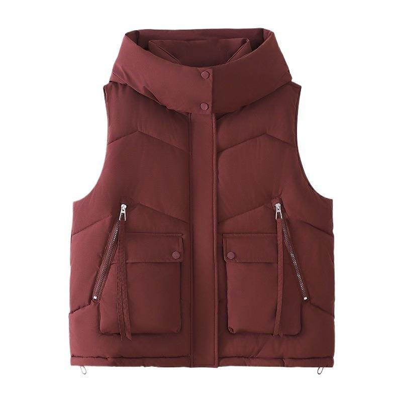 Single cotton vest, large size hooded down cotton vest women's autumn and winter loose cotton vest short cotton vest