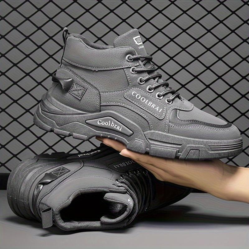 Men's Vintage Solid Color High Top Boots, Comfortable Non-slip Durable Rubber Sole Lace-up Shoes for Men's Outdoor Activities