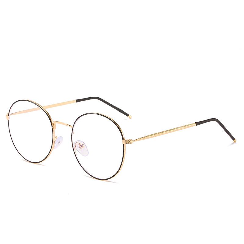 Retro Literary And Artistic Round Flat Mirror Anti-Blue Light, Metal Round Frame Glasses Frame Tide