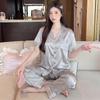 Pajamas women's new ice silk high-end luxury satin short-sleeved trousers thin cool and comfortable loungewear set